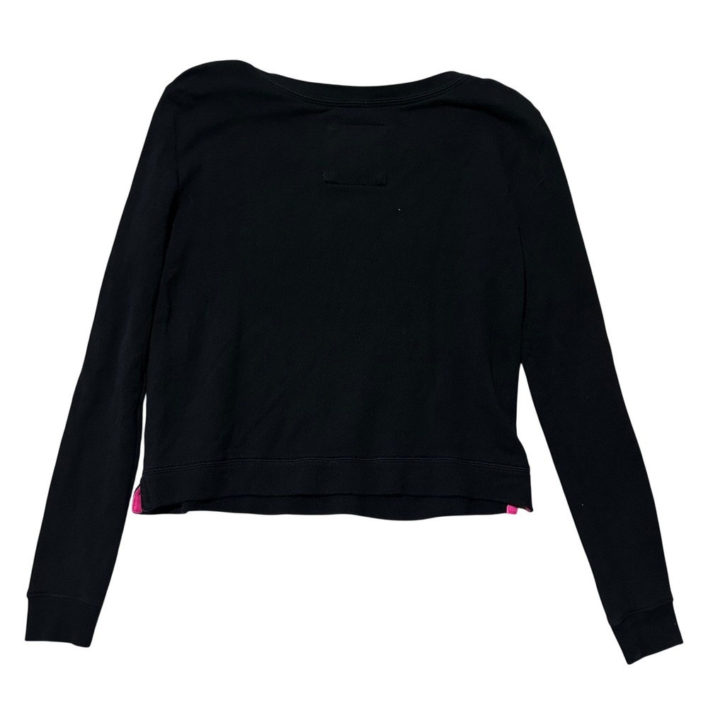 Abercrombie & Fitch‎ Womens Navy Pink Logo Cropped Sweatshirt Large 100% Cotton - Picture 2 of 9